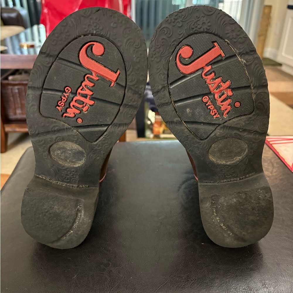 Justin Gypsy Boots Women Size 7B Brown Leather Pull On Western L9903 Round Toe - Picture 4 of 8